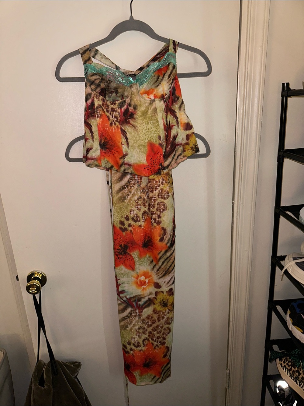 Sleeveless Floral Maxi Dress in Orange and Green